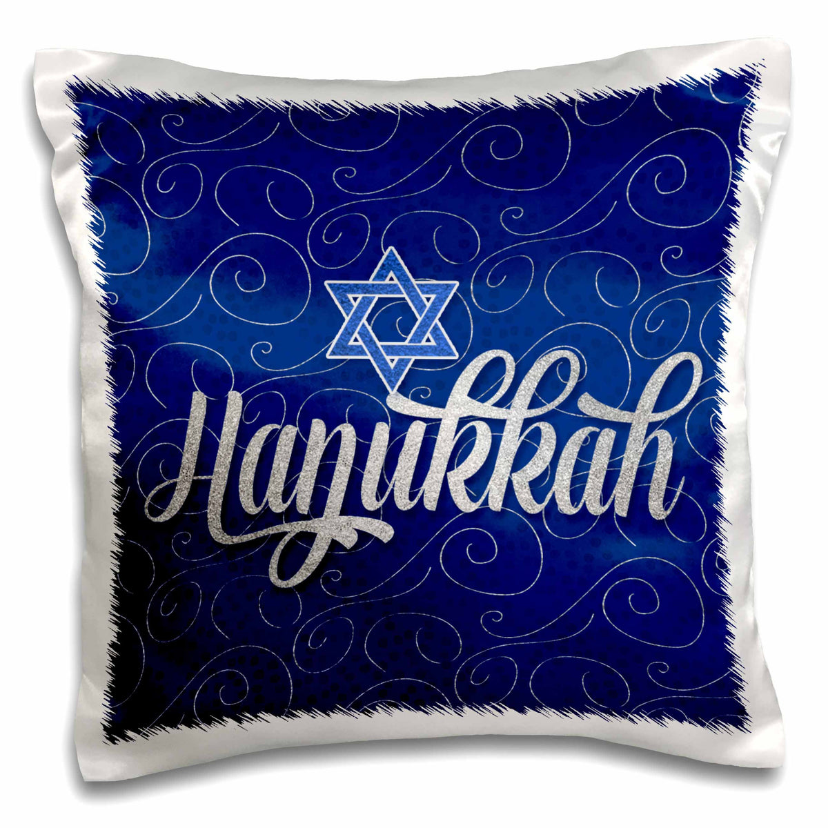 3dRose Doreen Erhardt Hanukkah Collection - Star of David with Silver and Blue Hanukkah Word Art - Pillow Cases (pc_244709)