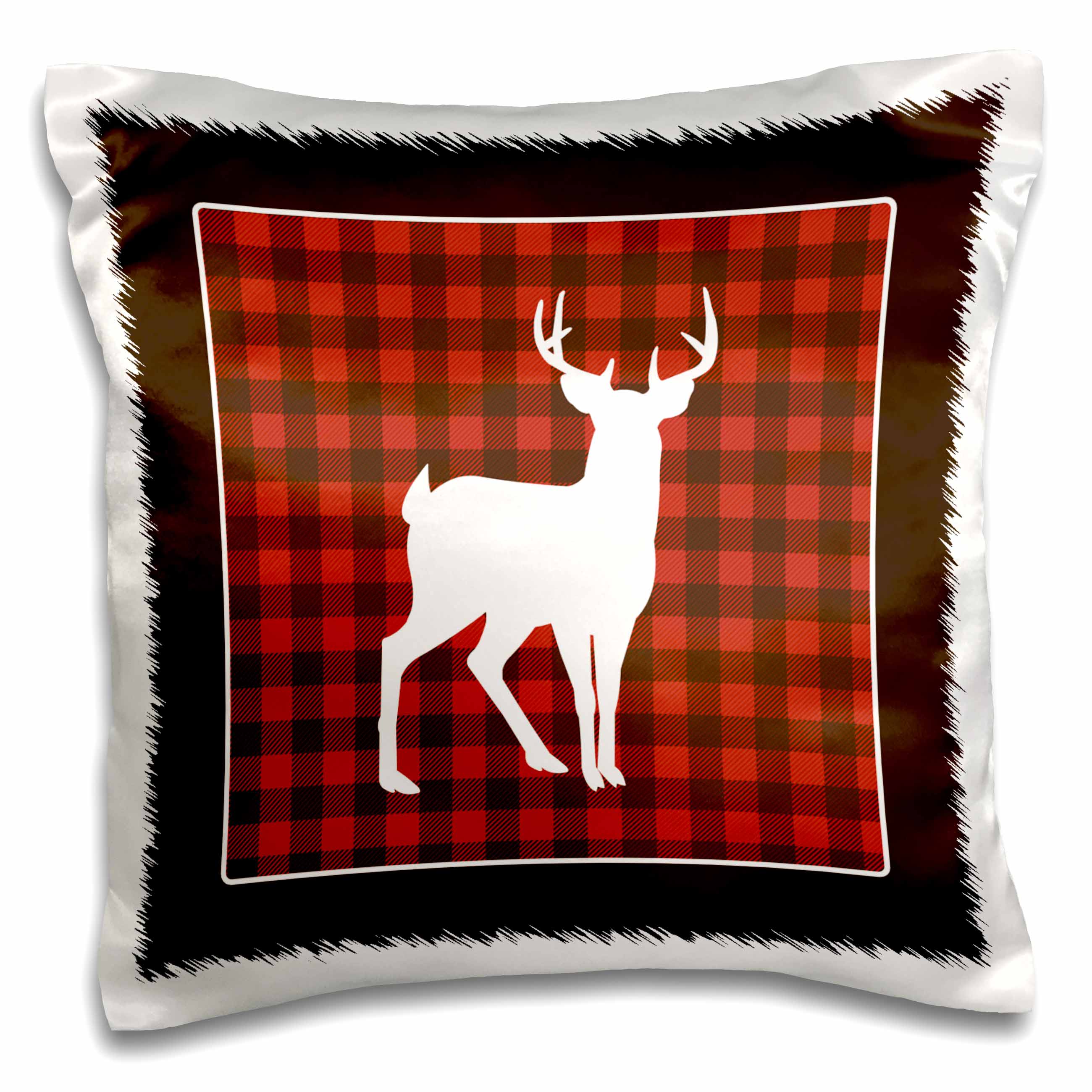 3dRose Janna Salak Designs Woodland Creatures - Buffalo Plaid Buck - Pillow Cases (pc_254596)