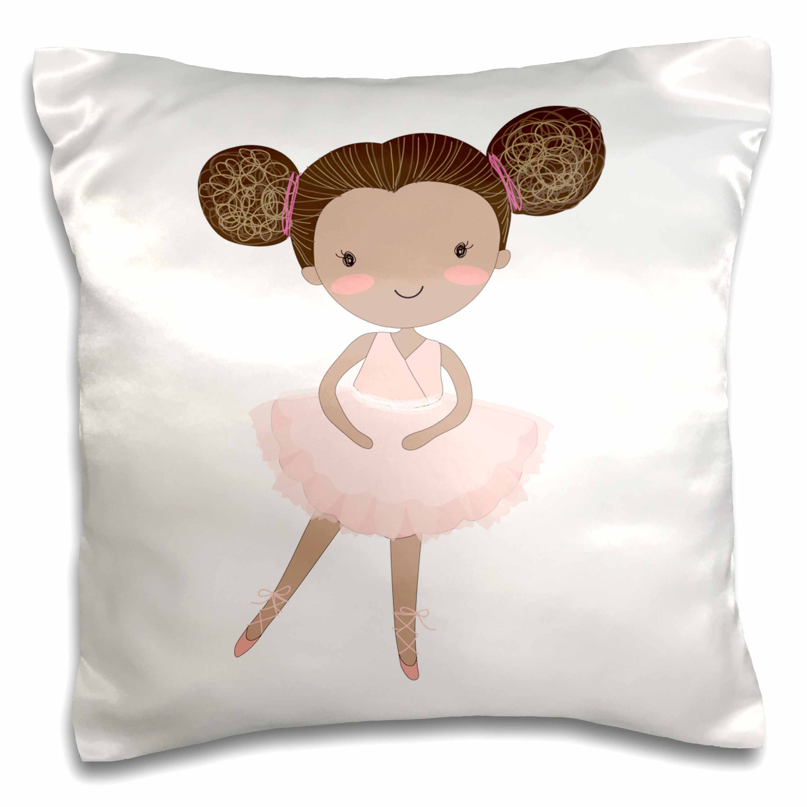 3dRose Anne Marie Baugh - Illustrations - Cute African American Ballerina Little Girl Illustration - Pillow Cases (pc_254865)
