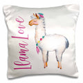 3dRose Anne Marie Baugh - Quotes - Cute Watercolor Llama With The Words Llama Love - Pillow Cases (pc_254946)