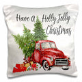 3dRose Anne Marie Baugh - Christmas - Have A Holly Jolly Christmas Red Truck With Christmas Trees - Pillow Cases (pc_263636)