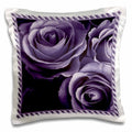 3dRose Jaclinart Garden Nature Florals Flowers Roses Stripes - Close up scene of dreamy muted deep purple roses surrounded by a striped frame - Pillow Cases (pc_29934)