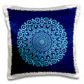 3dRose Jaclinart Fantasy Mandala Damask Grunge - Turquoise and cobalt blue fantasy mandala on royal blue muted grunge damask - Pillow Cases (pc_32175)