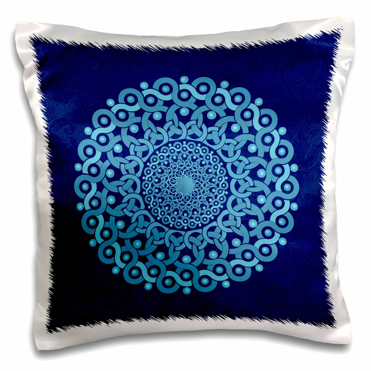 3dRose Jaclinart Fantasy Mandala Damask Grunge - Turquoise and cobalt blue fantasy mandala on royal blue muted grunge damask - Pillow Cases (pc_32175)