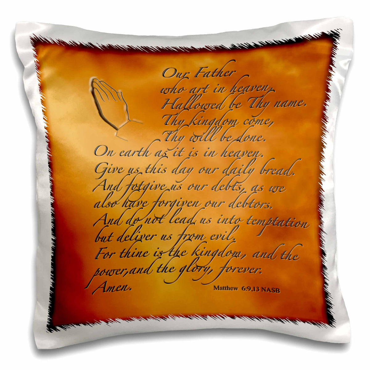 3dRose 777images Designs Graphic Design Bible Verse - The Lords Prayer Matthew 6 9 13 Prayer Hands and verse embossed on copper - Pillow Cases (pc_32545)