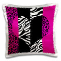 3dRose Janna Salak Designs Prints and Patterns - Pink Black and White Animal Print - Leopard and Zebra Heart - Pillow Cases (pc_35437)