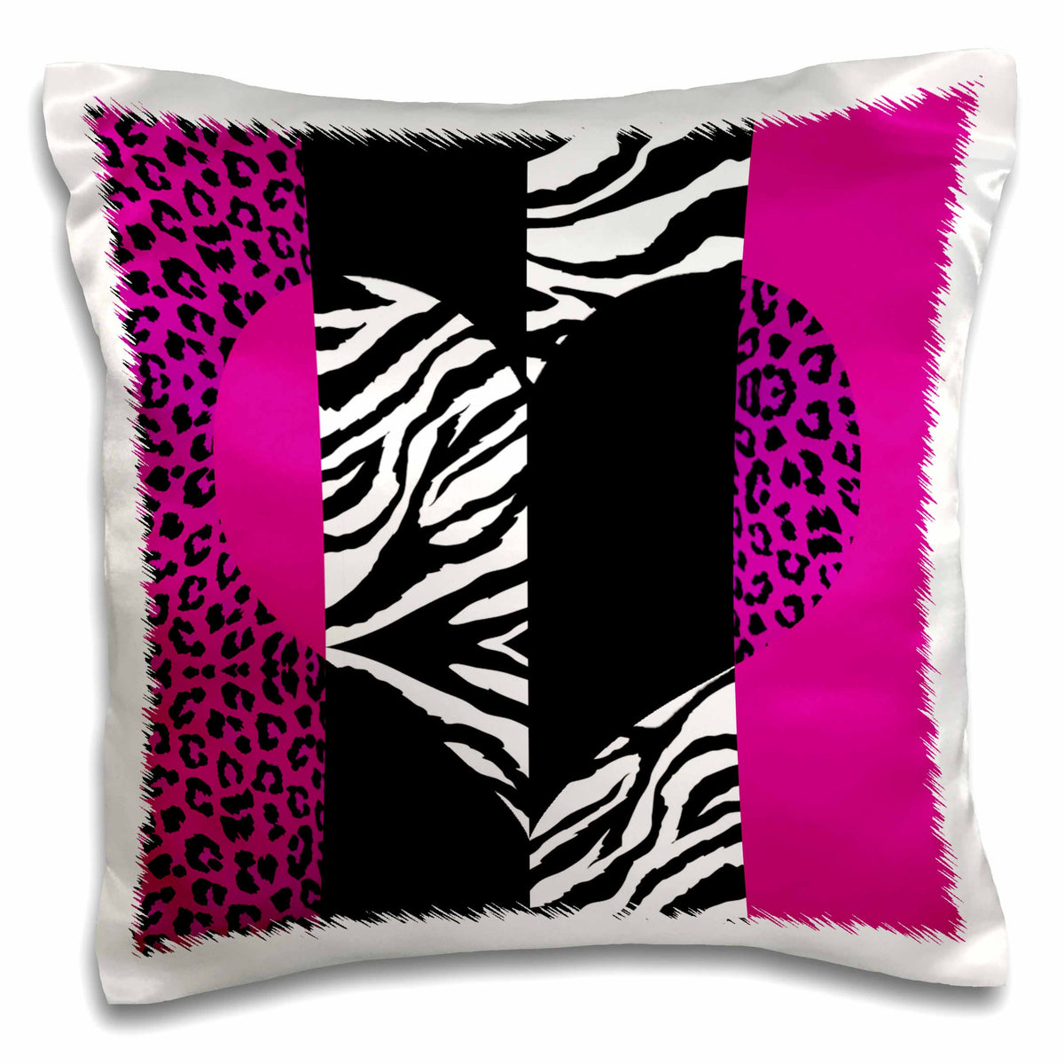 3dRose Janna Salak Designs Prints and Patterns - Pink Black and White Animal Print - Leopard and Zebra Heart - Pillow Cases (pc_35437)