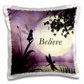 3dRose Renderly Yours Fairies - Believe, Fairy With Dragonflies With Moon And Purple Sky - Pillow Cases (pc_35696)