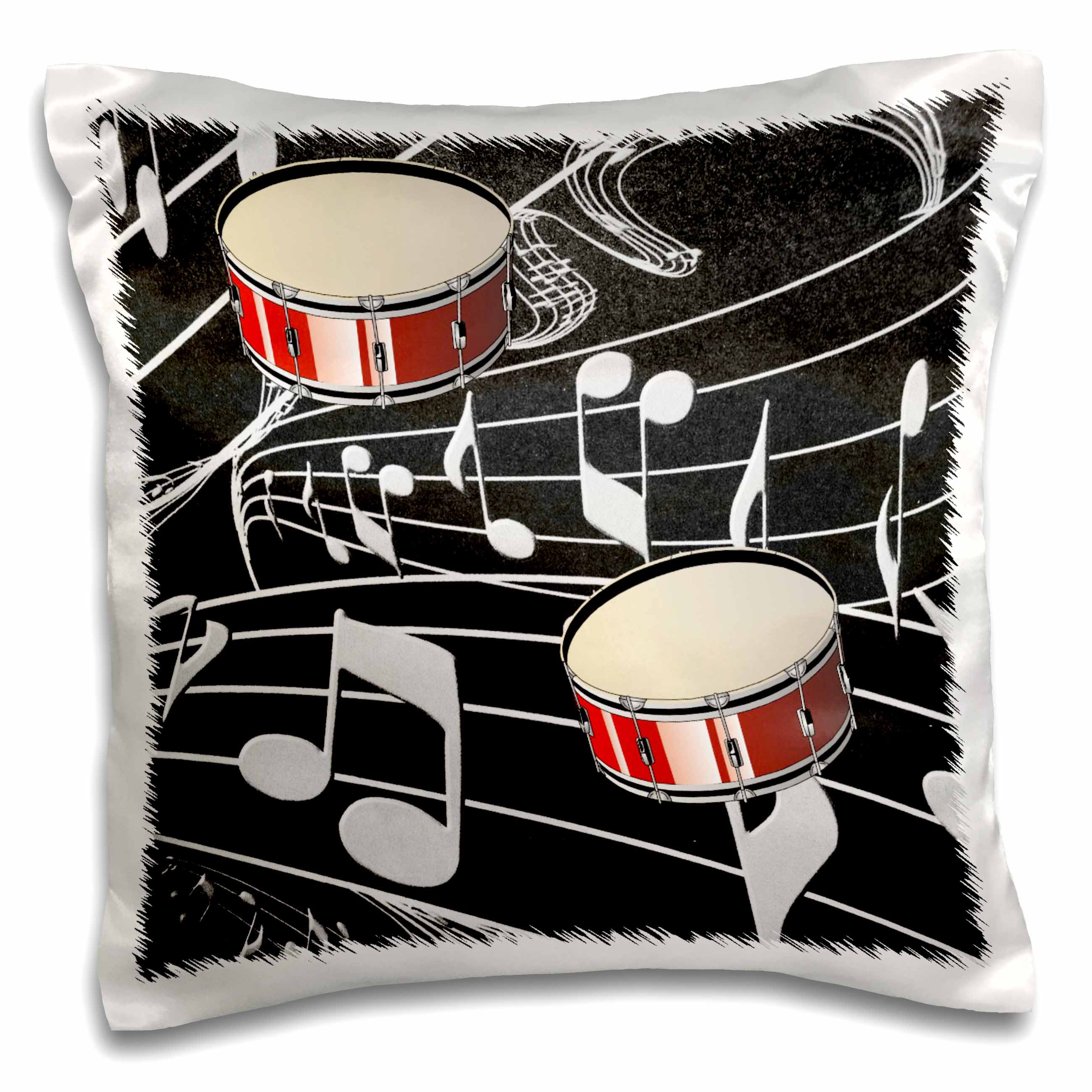 3dRose Florene Music - Red Drums On Music Notes - Pillow Cases (pc_38199)