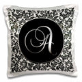 3dRose Doreen Erhardt Monogrammed Collection - Letter A - Black and White Damask - Pillow Cases (pc_38750)