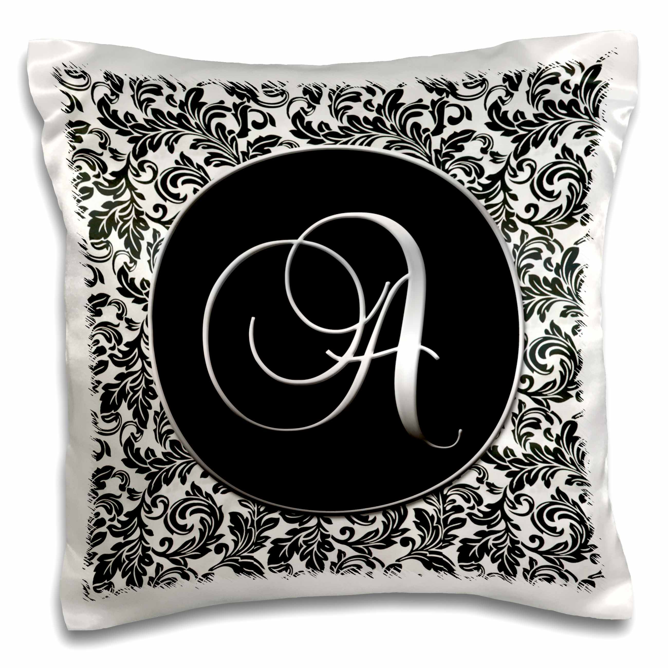 3dRose Doreen Erhardt Monogrammed Collection - Letter A - Black and White Damask - Pillow Cases (pc_38750)