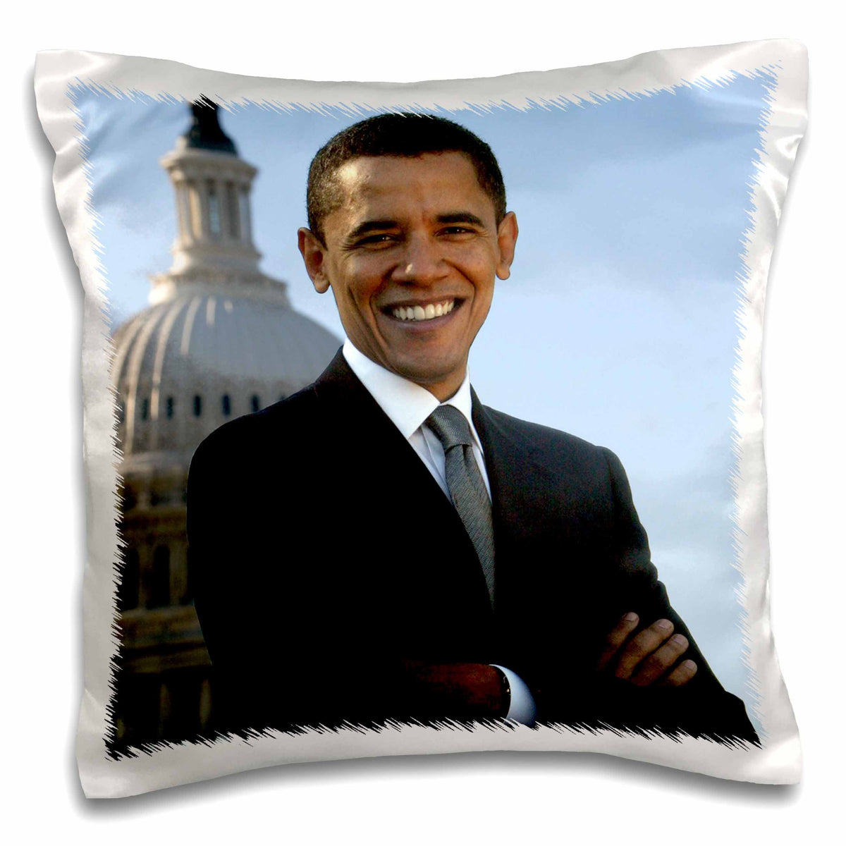 3dRose Florene Patriotic - Close Up Portrait Of Pres Obama Front Of Capital - Pillow Cases (pc_43733)