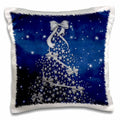 3dRose Doreen Erhardt Christmas Collection - Blue and Silver Christmas Tree with Snow - Pillow Cases (pc_52292)