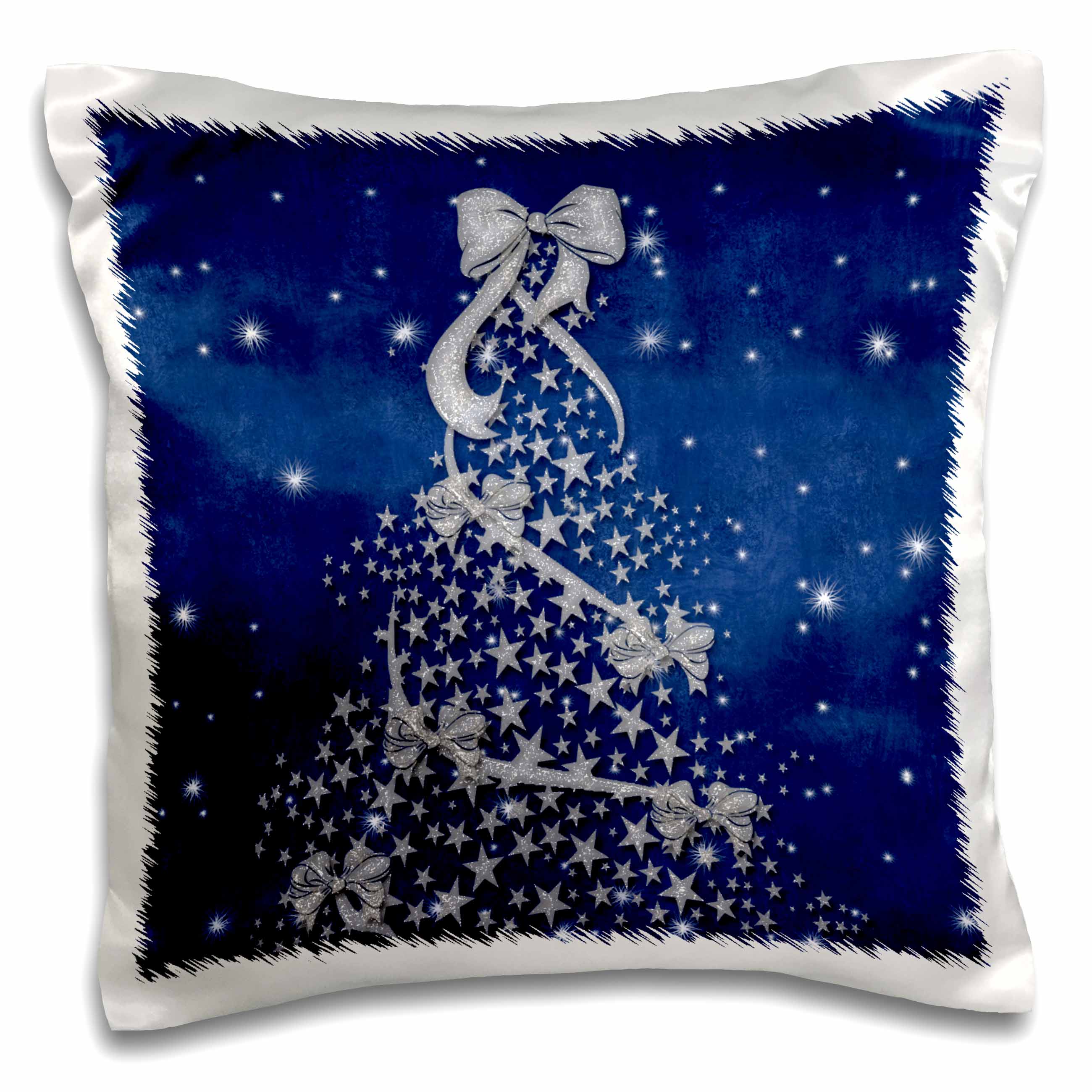 3dRose Doreen Erhardt Christmas Collection - Blue and Silver Christmas Tree with Snow - Pillow Cases (pc_52292)