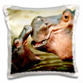 3dRose Florene Animals - Mama Hippo Kisses Her Baby - Pillow Cases (pc_54156)