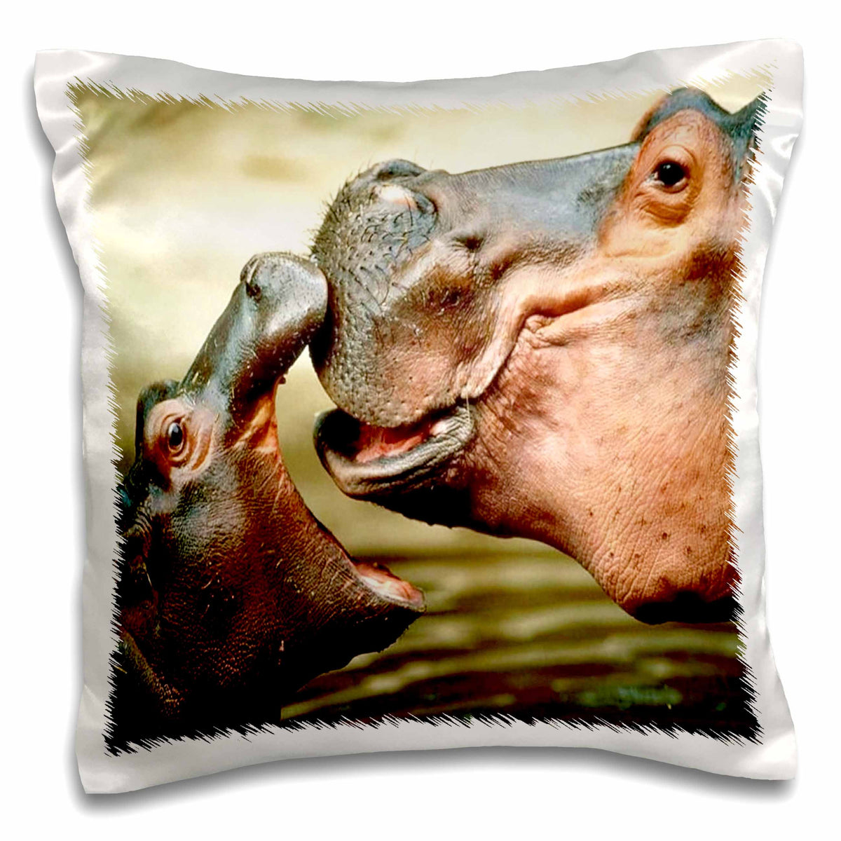 3dRose Florene Animals - Mama Hippo Kisses Her Baby - Pillow Cases (pc_54156)