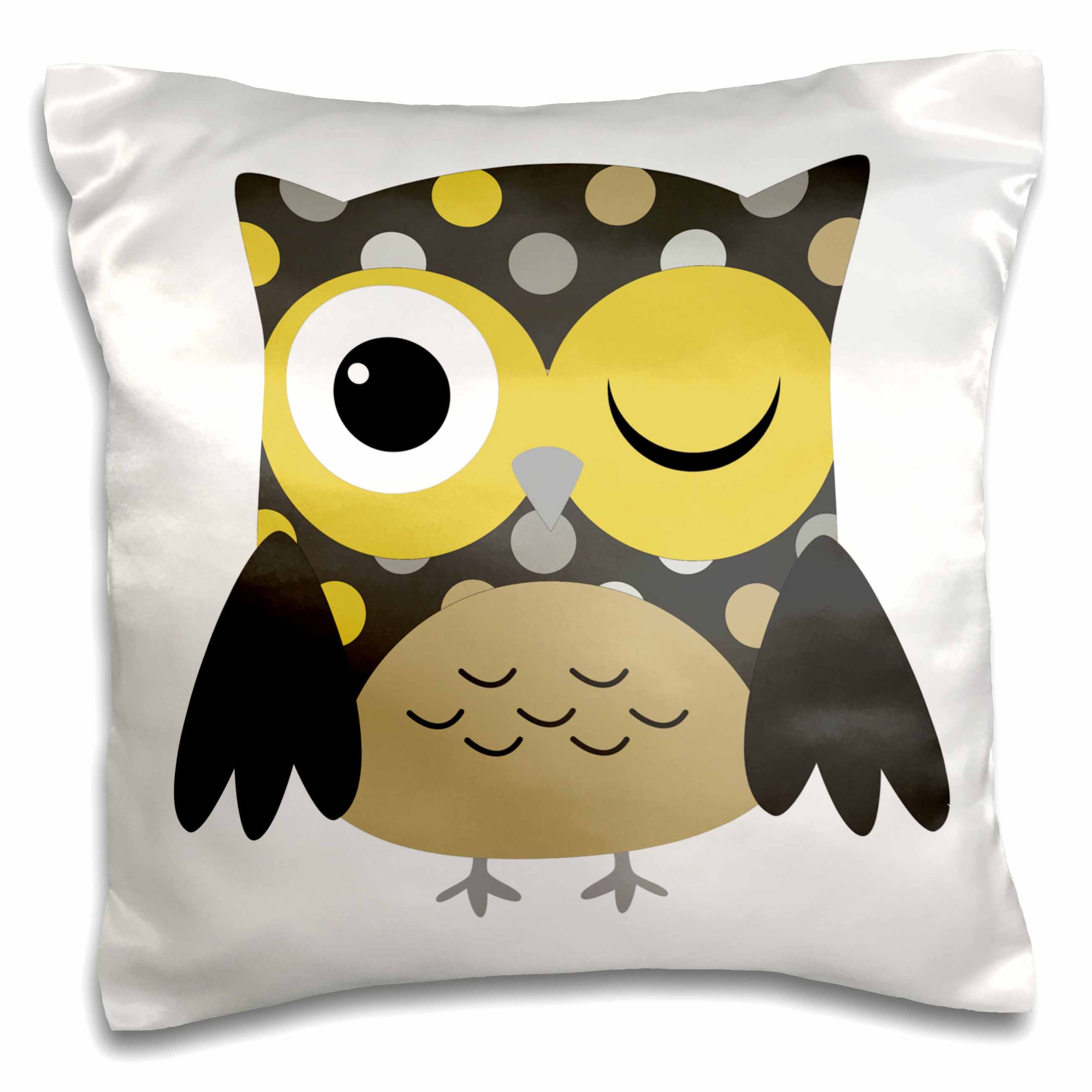3dRose Anne Marie Baugh Owls - Cute Yellow Polka Dot Owl - Pillow Cases (pc_61009)