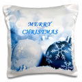 3dRose Florene Holiday Graphic - Blue n Silver Christmas Greeting n Ornaments - Pillow Cases (pc_62471)