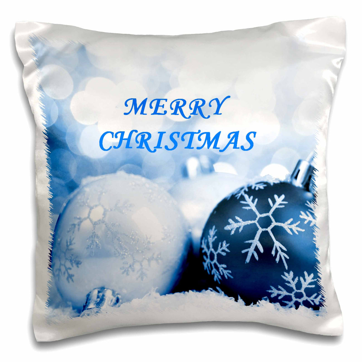 3dRose Florene Holiday Graphic - Blue n Silver Christmas Greeting n Ornaments - Pillow Cases (pc_62471)