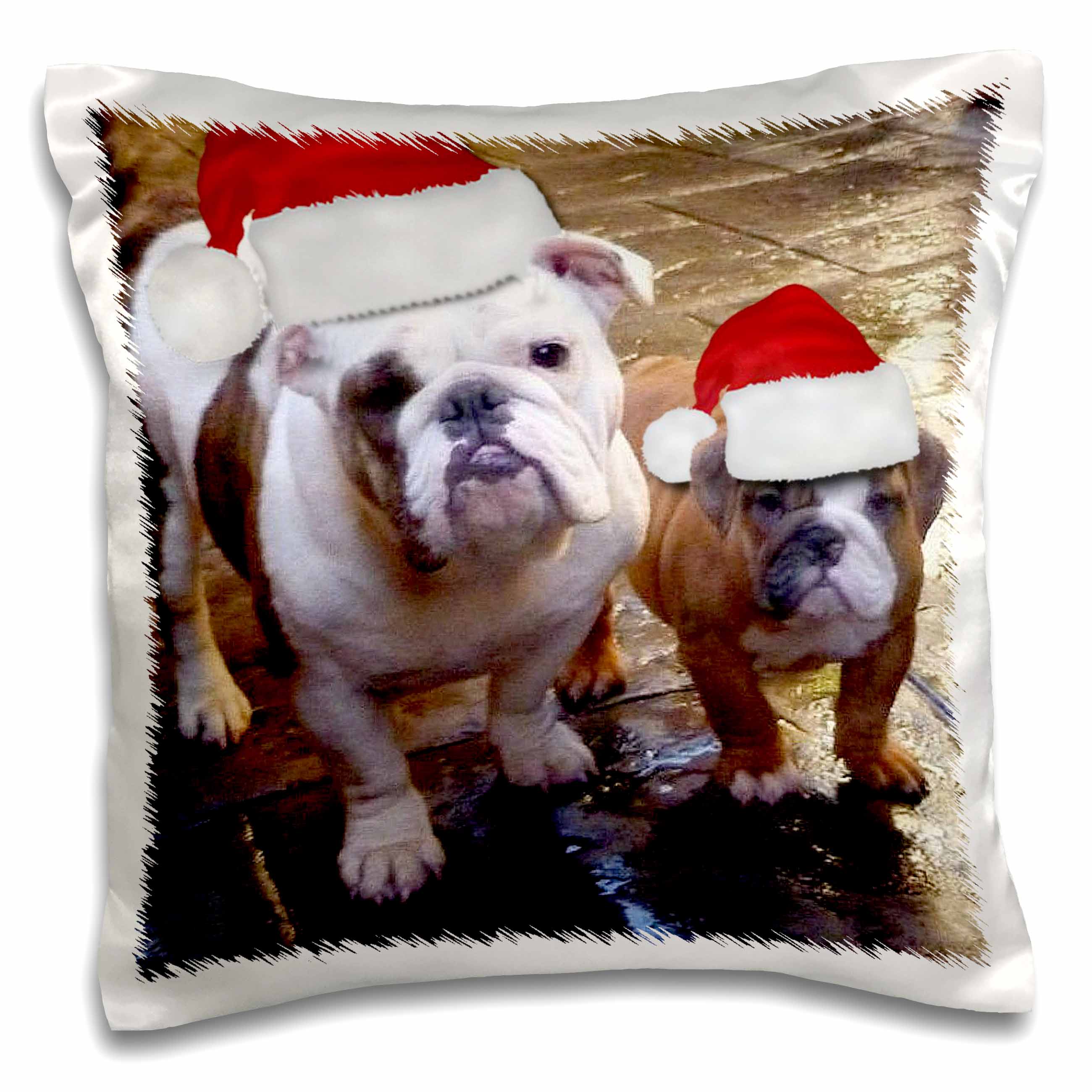 3dRose Edmond Hogge Jr Dogs - English Bulldog Christmas Wearing Santa Hats - Pillow Cases (pc_63087)