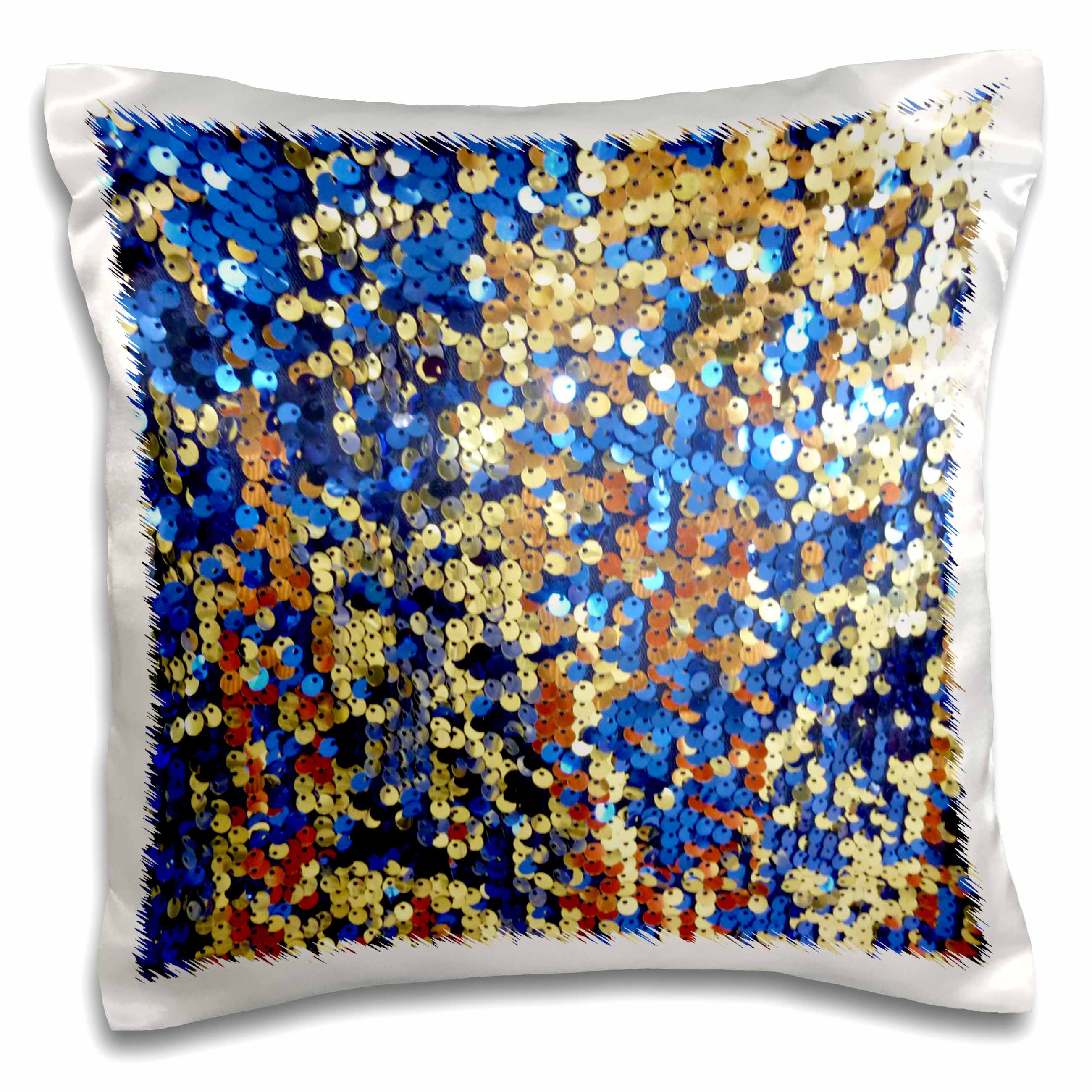 3dRose Florene Designer Texture - Blue Gold n Copper Sequins - Pillow Cases (pc_80242)