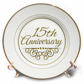 3dRose Plate - InspirationzStore Occasions - 15th Celebration Gold Text - 15 Years Married Together