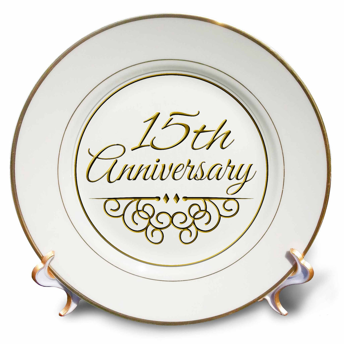 3dRose Plate - InspirationzStore Occasions - 15th Celebration Gold Text - 15 Years Married Together