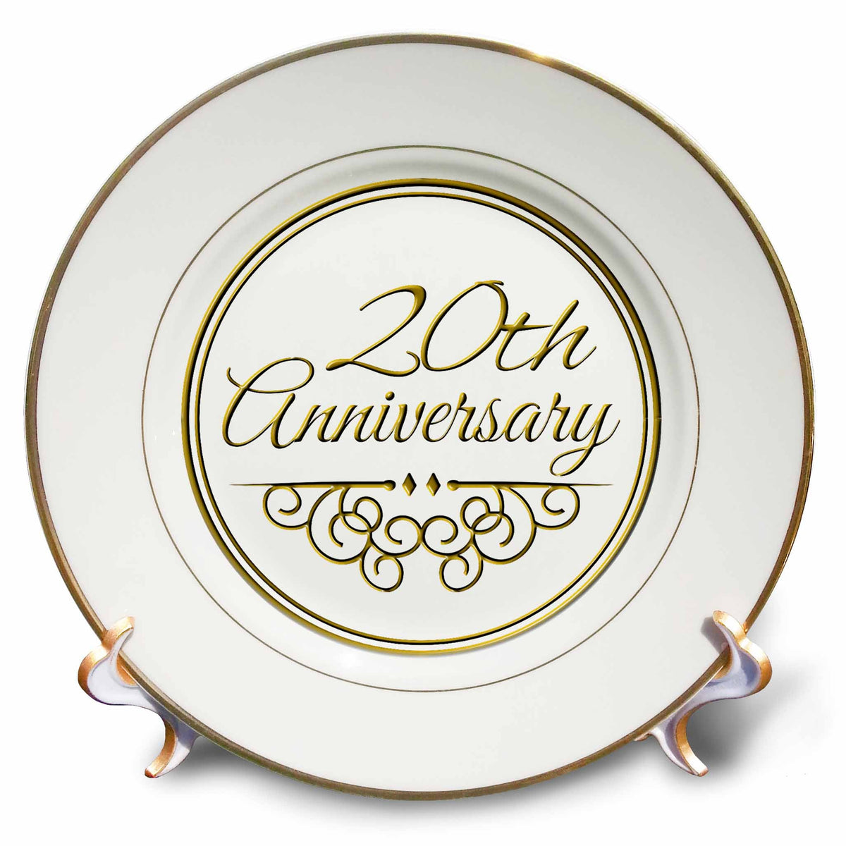 3dRose Plate - InspirationzStore Occasions - 20th Anniversary Gold Text - Celebrating 20 Years Married