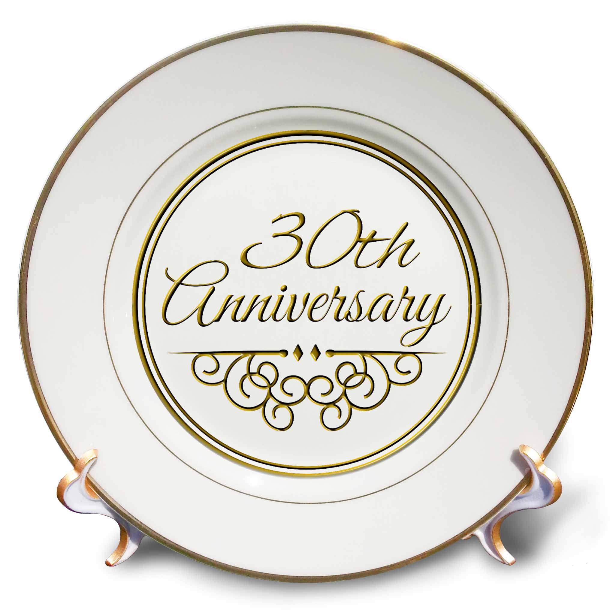 3dRose Plate - InspirationzStore Occasions - Gold Text for Celebrating 30 Years of Marriage - Wedding Anniversaries