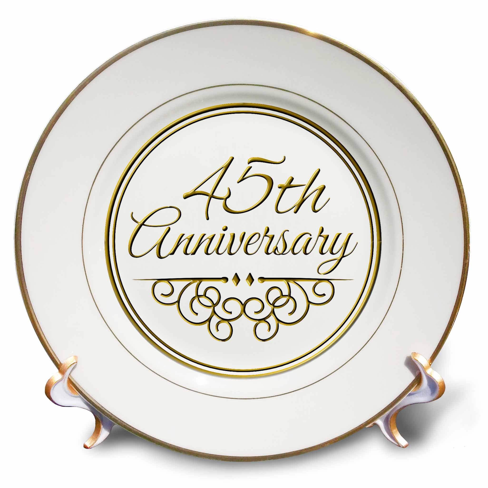 3dRose Plate - 45th Anniversary - Gold Text for Celebrating Wedding Anniversaries - 45 Years Married Together