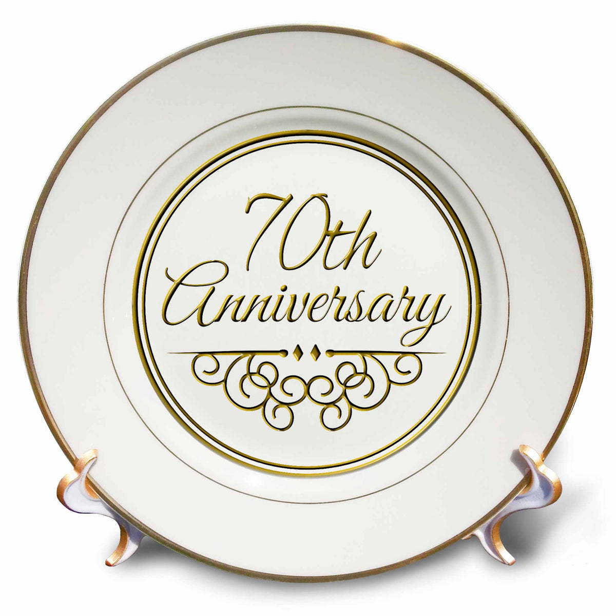 3dRose Plate - InspirationzStore Occasions - 70th Celebration Gold Text for Wedding Anniversaries - 70 Years Married