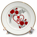 3dRose Doreen Erhardt Wedding Collection - Red Heart and Roses 40th Ruby Anniversary for Wedding or Business - Plates (cp_264586)