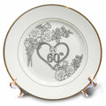 3dRose Doreen Erhardt Wedding Collection - 60th Diamond Wedding Anniversary Word Art with Heart on Linen White - Plates (cp_264588)