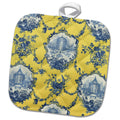 3dRose RinaPiro - French Toile - Garden French Toile. Yellow and Blue. Popular Toile Print. - Potholders (PHL_218087)