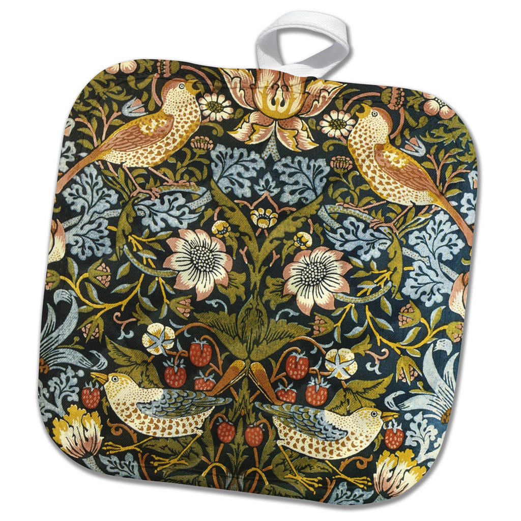 3dRose Russ Billington Patterns - William Morris Strawberry Thief Pattern - Potholders (PHL_219390)