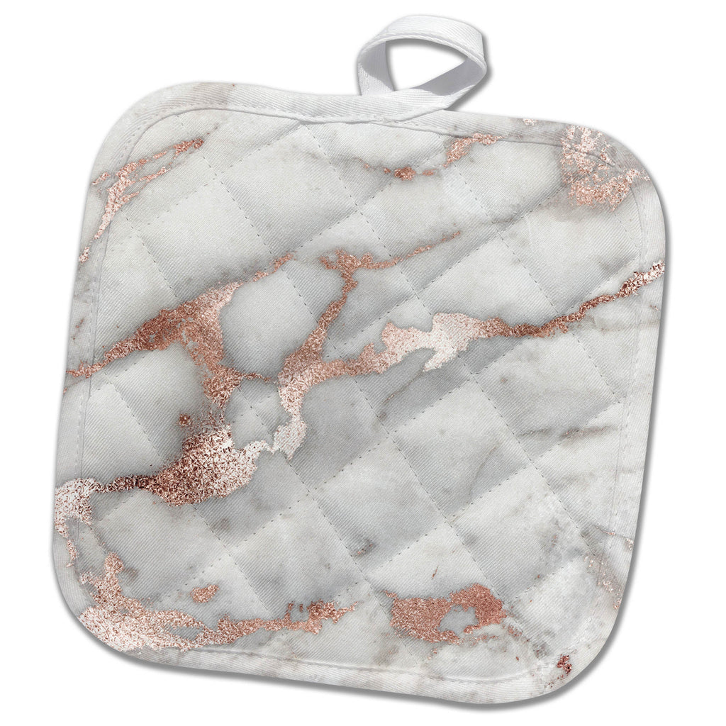 3dRose Uta Naumann Faux Glitter Pattern - Image of Chic Gray Trendy Copper Rose Gold Marble Agate Gemstone Rock Quartz - Potholders (PHL_275197)