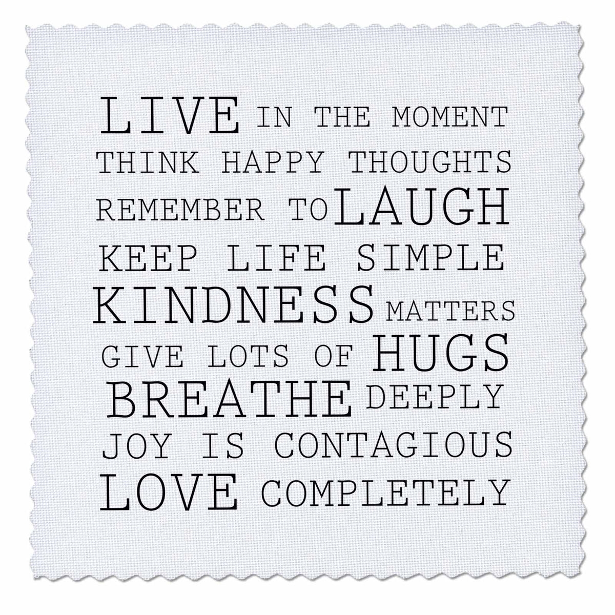 3dRose PS Inspirations - Inspirational Words Black and White Text - Quilt Squares (qs_179040)