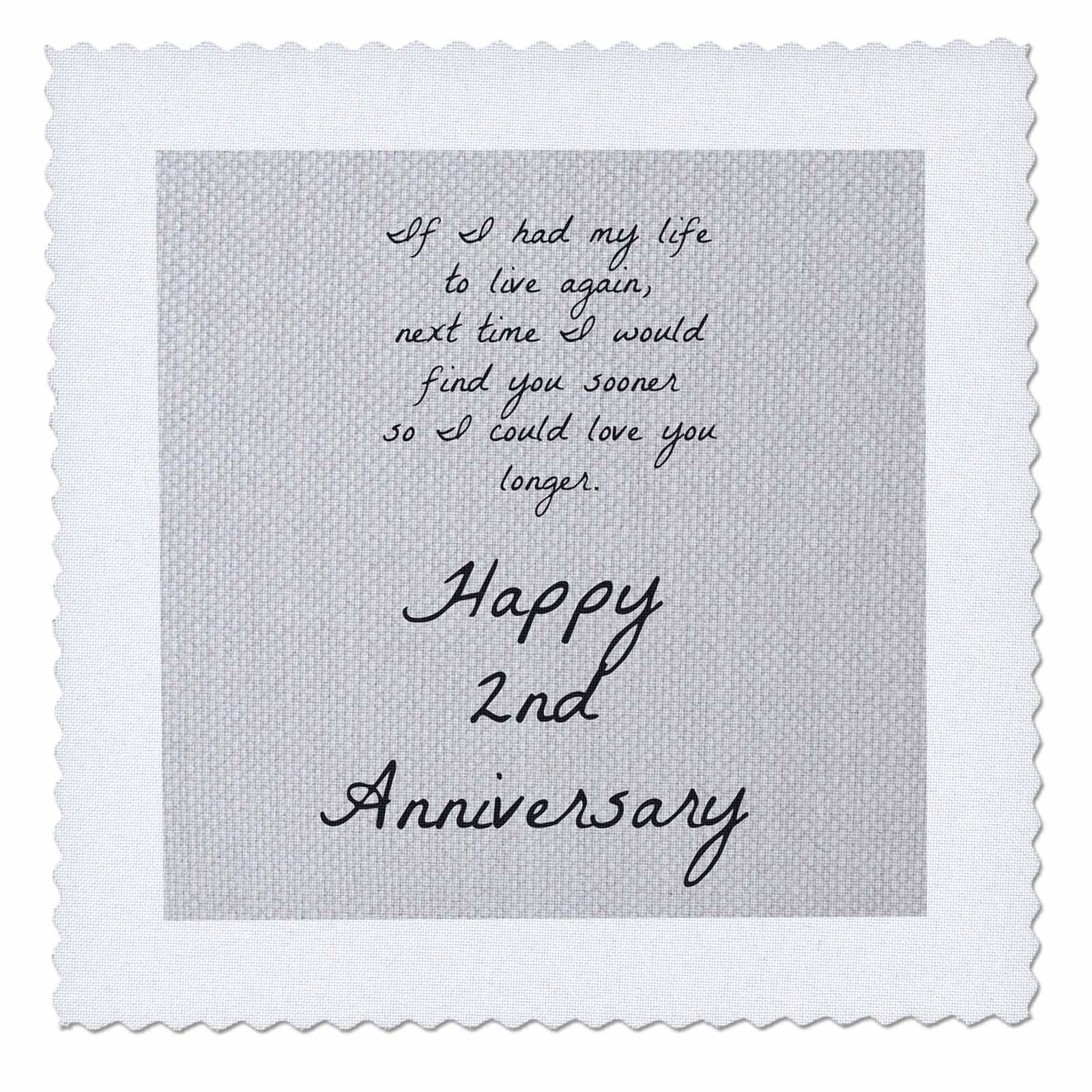 3dRose BrooklynMeme Love Saying - 2nd Anniversary I could love you longer on faux cotton-like background - Quilt Squares (qs_221893)