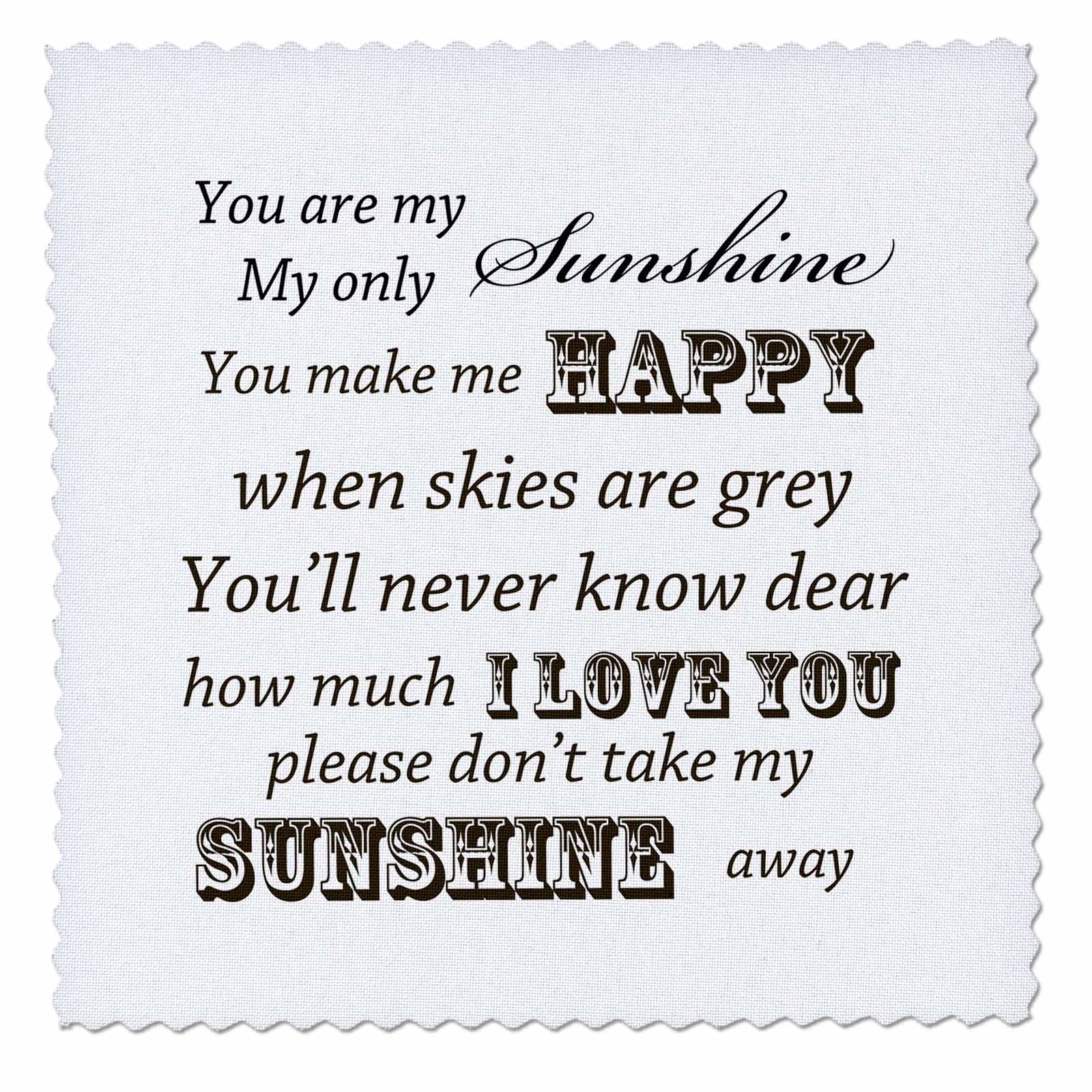 3dRose PS Vintage - You Are My Sunshine- Word Art- Vintage Song - Quilt Squares (qs_79151)