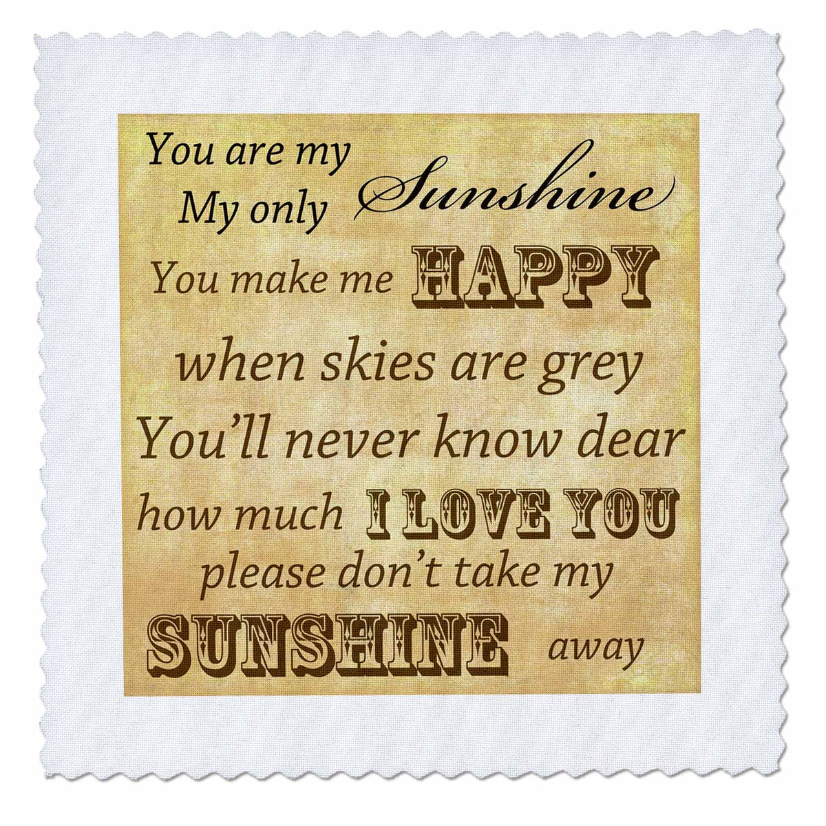 3dRose PS Vintage - Vintage Songs You Are My Sunshine- Love Songs - Quilt Squares (qs_79369)