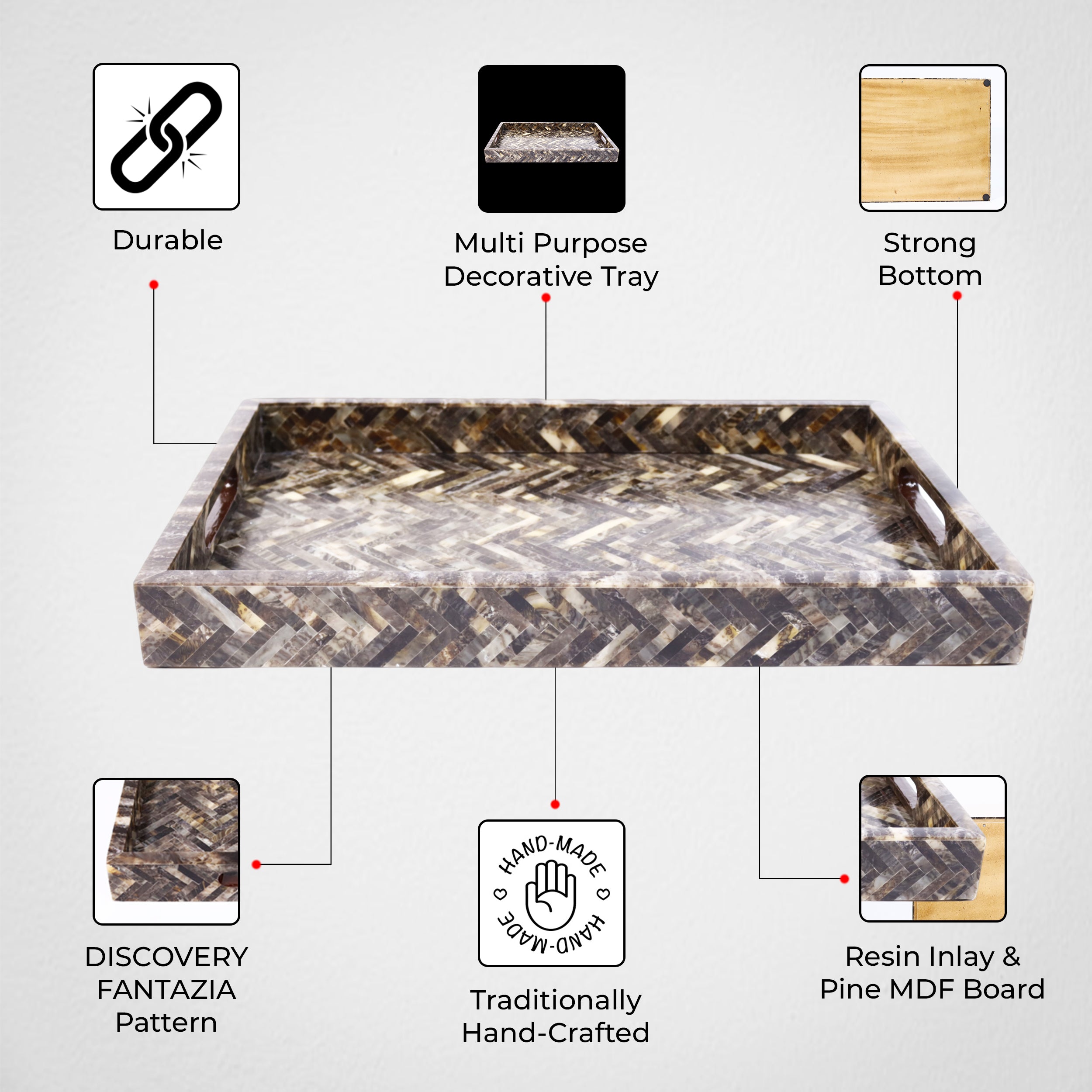 Decorative Tray 17x11, 12x12 Large Ottoman Coffee Table Tray Brown