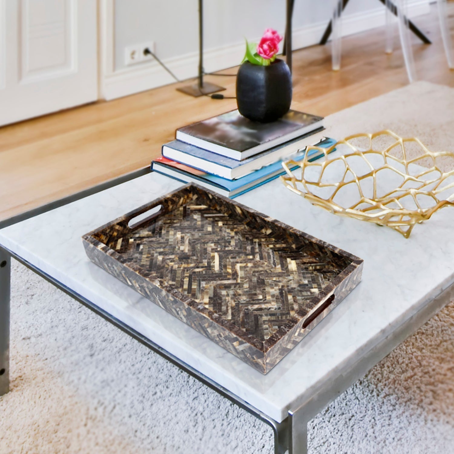 Decorative Tray 17x11, 12x12 Large Ottoman Coffee Table Tray Brown