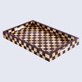 Brown Checkered Decorative Tray Coffee Table Ottoman 17"x11"