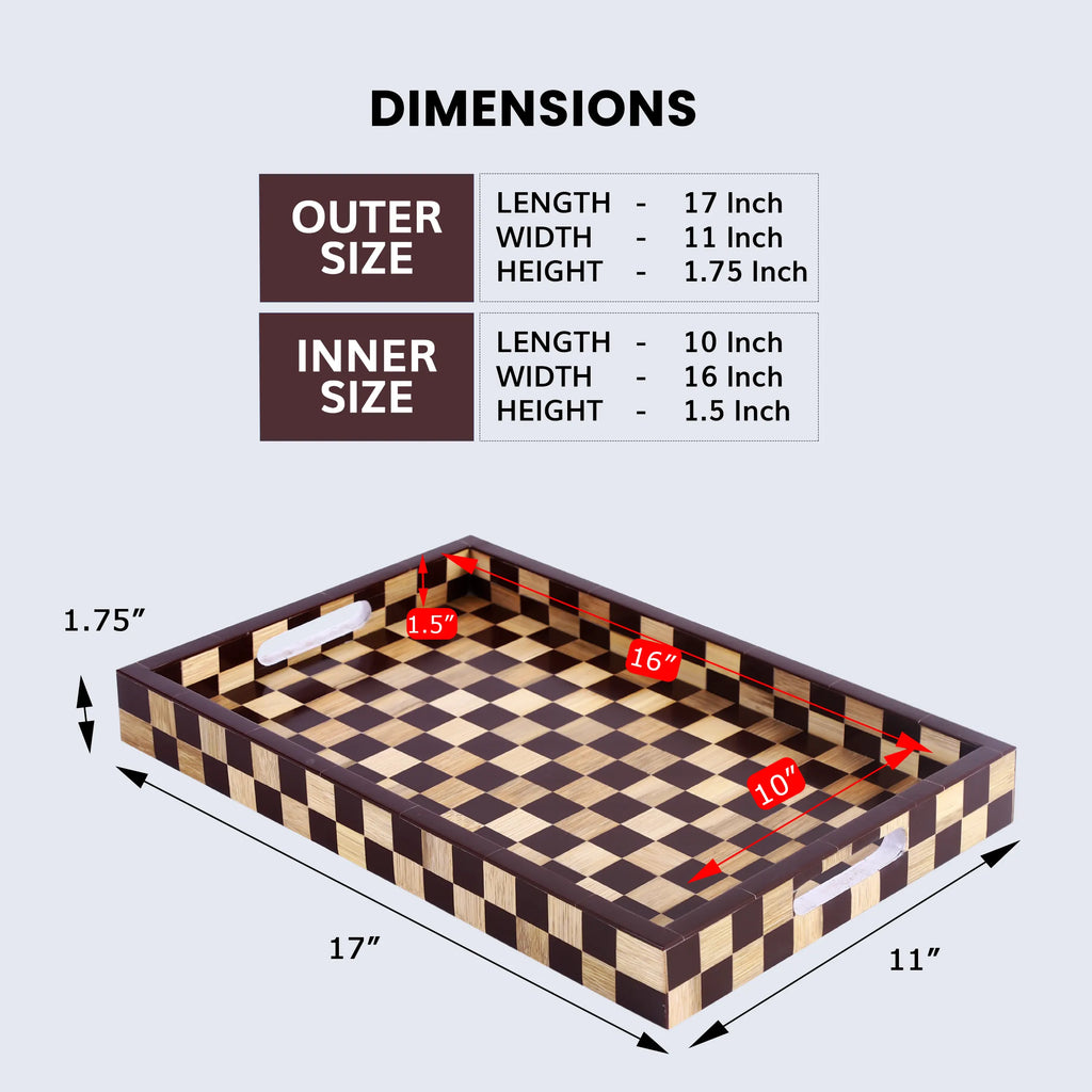 Brown Checkered Decorative Tray Coffee Table Ottoman 17"x11"