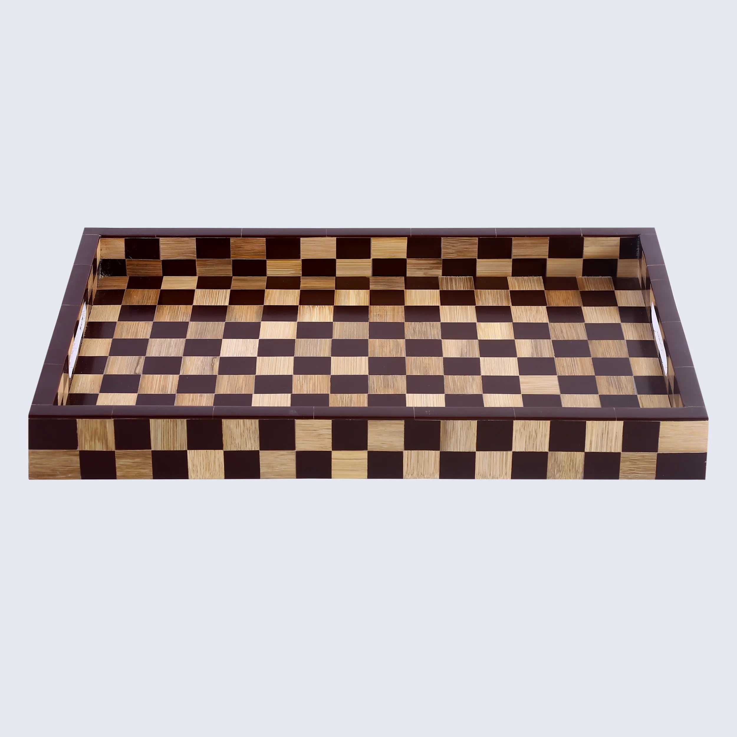 Brown Checkered Decorative Tray Coffee Table Ottoman 17"x11"