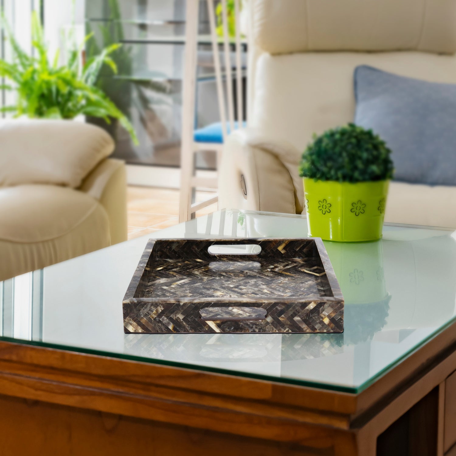 Decorative Tray 17x11, 12x12 Large Ottoman Coffee Table Tray Brown