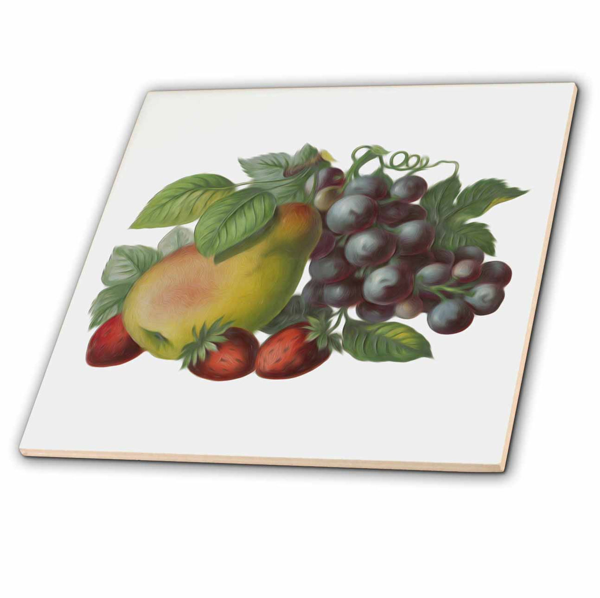 3dRose Dooni Designs Vintage Designs - Vintage Victorian Fruit Illustration Blueberries Pear and Strawberries - Tiles (ct_104685)