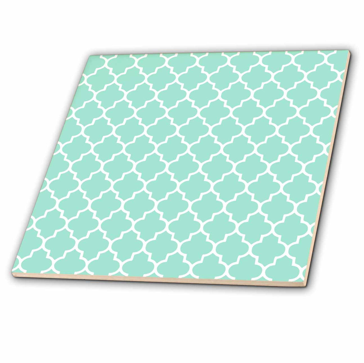 3dRose InspirationzStore Patterns - Mint Quatrefoil Pattern - Light Teal Turquoise Moroccan Tiles - Pastel Aqua Blue Clover Lattice - Tiles (ct_120256)