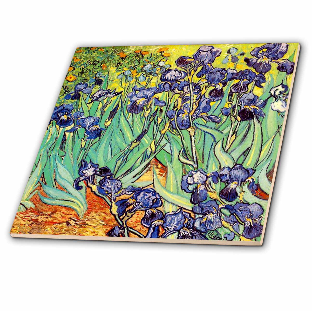 3dRose InspirationzStore Vintage Art - Irises by Vincent van Gogh 1889 - purple flowers iris garden - copy of famous painting by the master - Tiles (ct_155630)