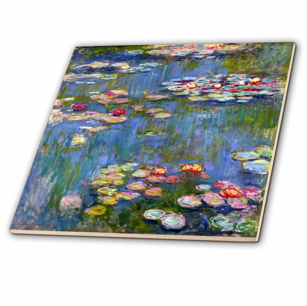 3dRose InspirationzStore Vintage Art - Water lilies by Claude Monet - impressionism - impressionist waterlilies on pond - famous fine art - Tiles (ct_155655)